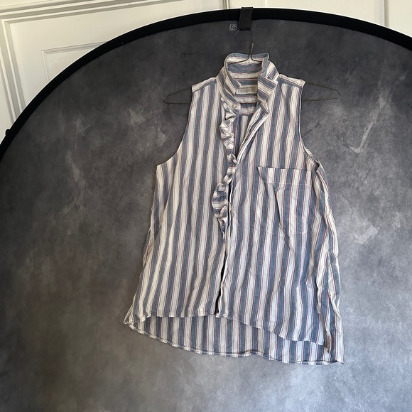 Vintage Banana Republic Safari & Travel Clothing Co Blue & White Striped Blouse - Picture 2 of 6